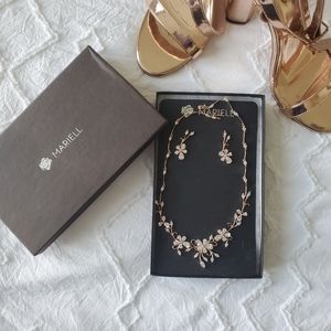 Botanical Rose Gold Necklace and Earrings Set